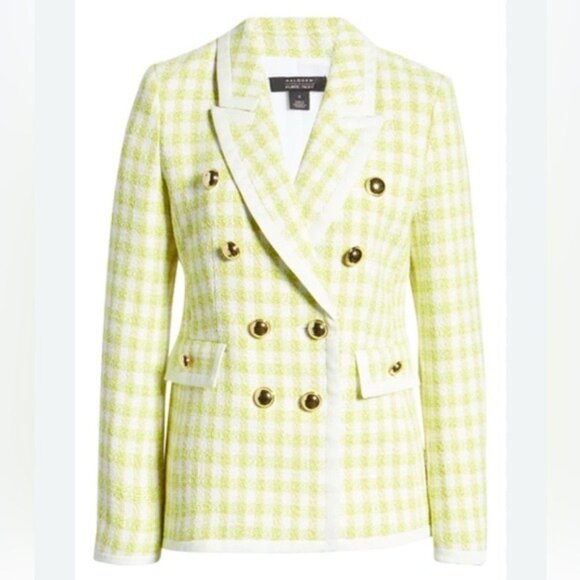 Halogen x Atlantic-Pacific Neon Green Tweed Blazer Jacket Size 10 NWOT - Picture 2 of 14